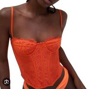 Urban Outfitters Out From Under Modern Love Corset Top Orange Sz M